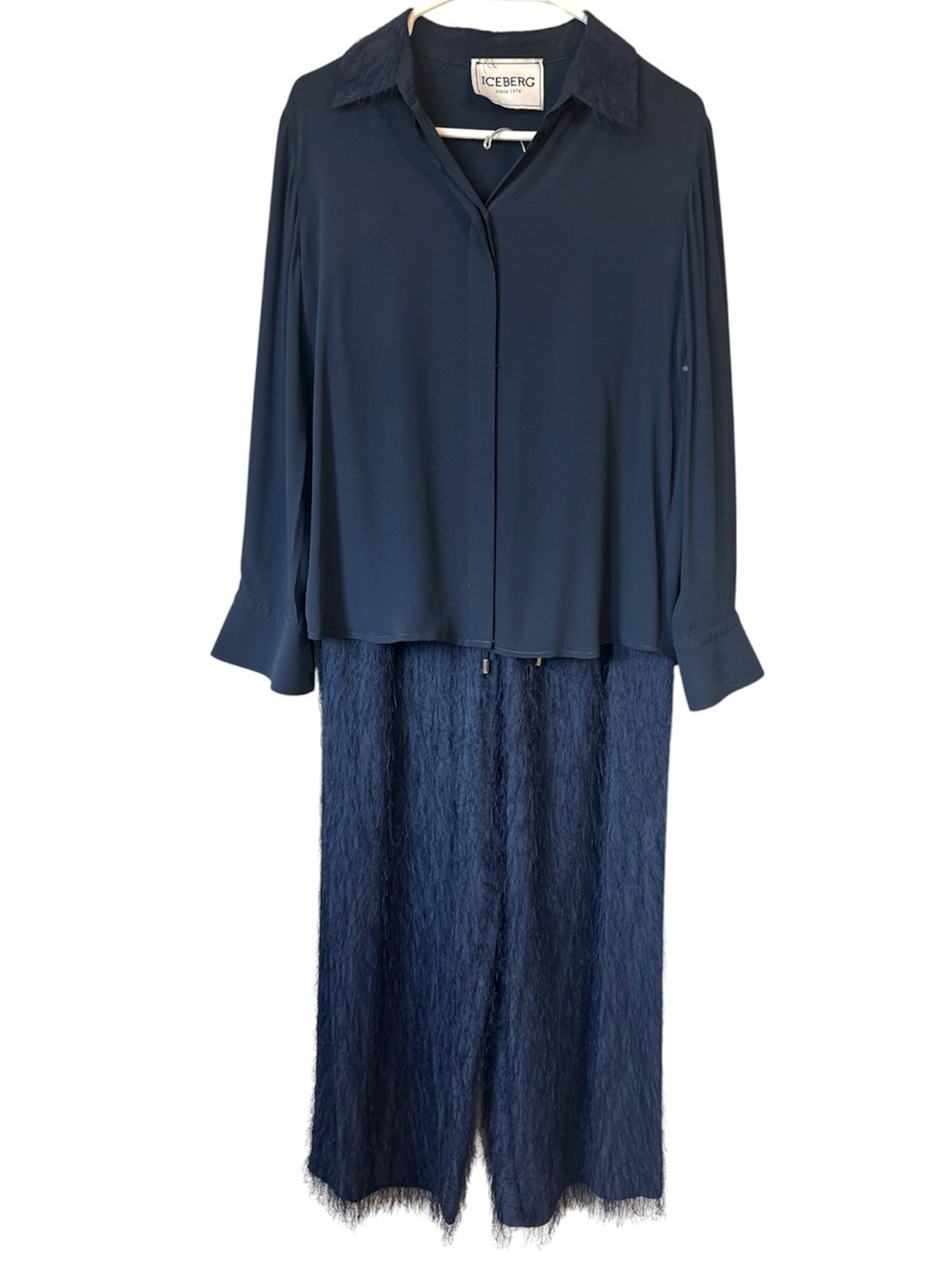 Iceberg Fluffy Feather Navy Blue Pant and Shirt Set Size 42